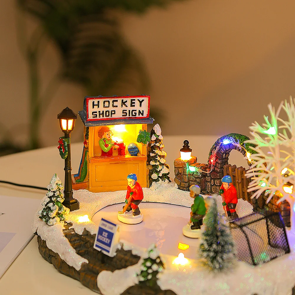 New Christmas Electric Music Snow View House Skating Resin Handicraft Desktop Ornament Creativity Festive Atmosphere Decoration