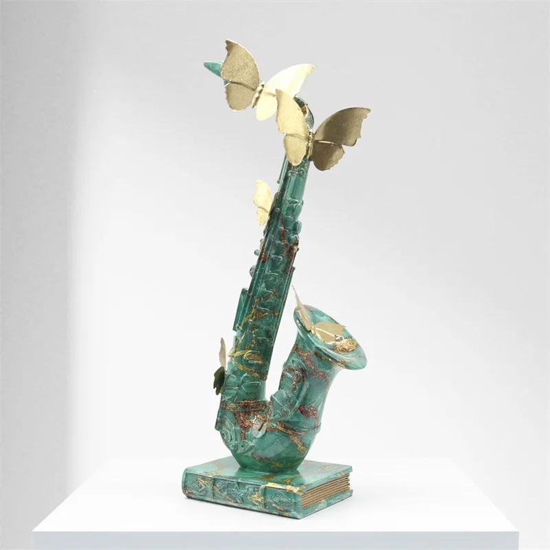 #￥Butterfly Saxophone Sculpture Musical Ornament Resin Crafts Living Room Office Desktop Wine Rack Ornaments Modern Home Decor
