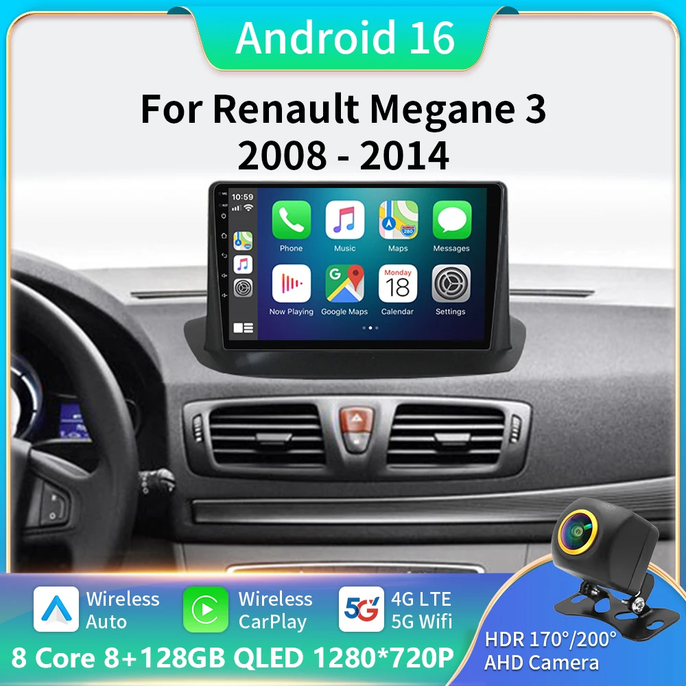 

Автомагнитола 2DIN Android 13 для Renault Megane 3 Fluence 2008-2014, мультимедийный видеоплеер, навигация GPS, CarPlay, Стерео Авторадио