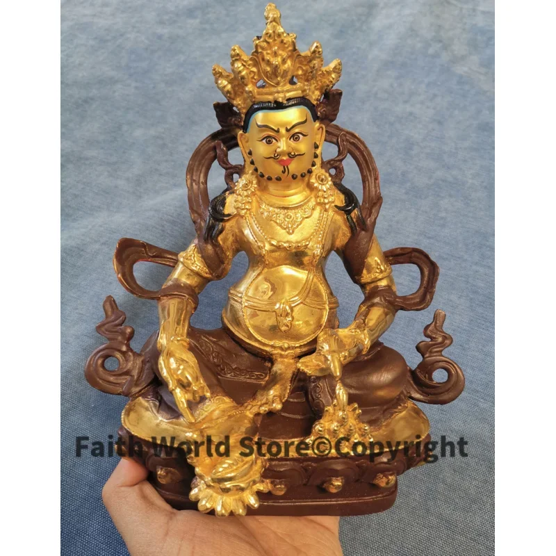 

21CM Buddhism Home shop gold gilding GOOD LUCK money God of wealth Yellow Jambhala fortune god Buddha statue brass statue