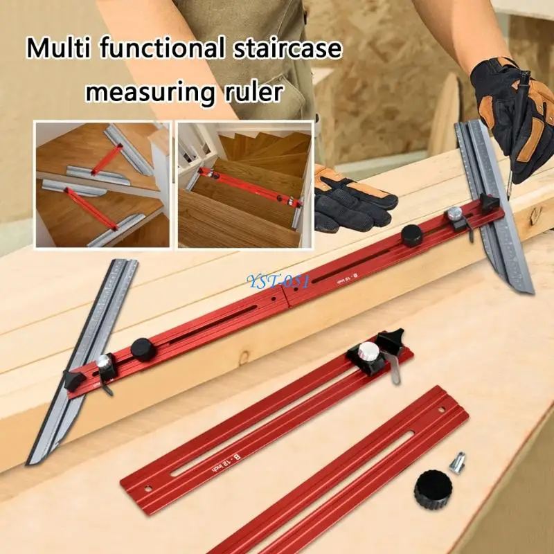 

E15A Multifunction Aluminum Stair Treads Measuring Tool Stair Treads Template Tool Adjustable Foldable Stair Treads Gauge