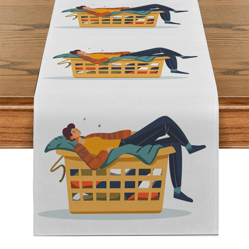 

Coffee Cup Watercolor Basket Men Women Art Table Runner Kitchen Dining Table Decoration for Indoor Outdoor Home Table Runners