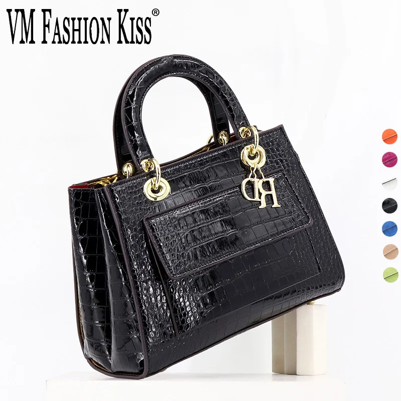 

VM FASHION KISS 2024 New Alligator Pattern Ladies Messenger Bag Luxury Designer Microfiber Shoulder Bag For Handbag Women