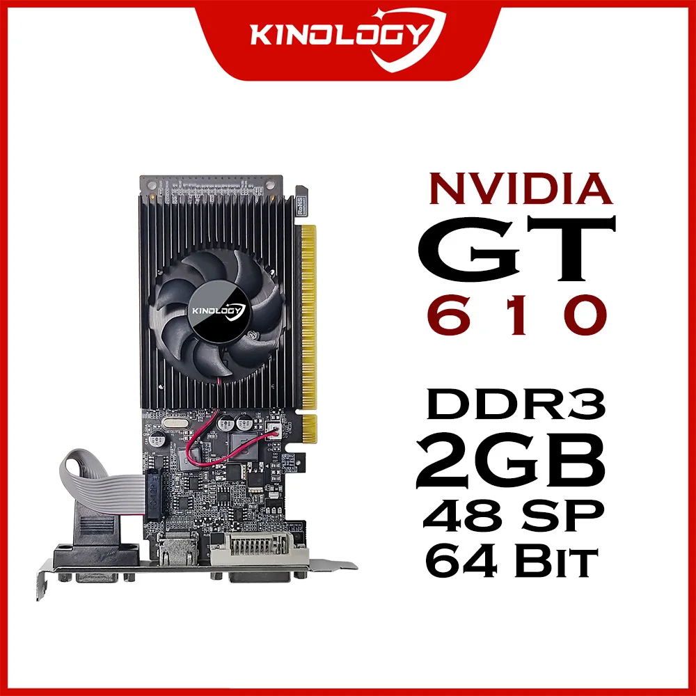 Kinology-Carte vidéo NVIDIA GeForce GT610, PCIE X16 2.0, carte de fouille DDR3, VGA, HD, DVI, 64 bits, 1800MHz, GPU, ordinateur de bureau