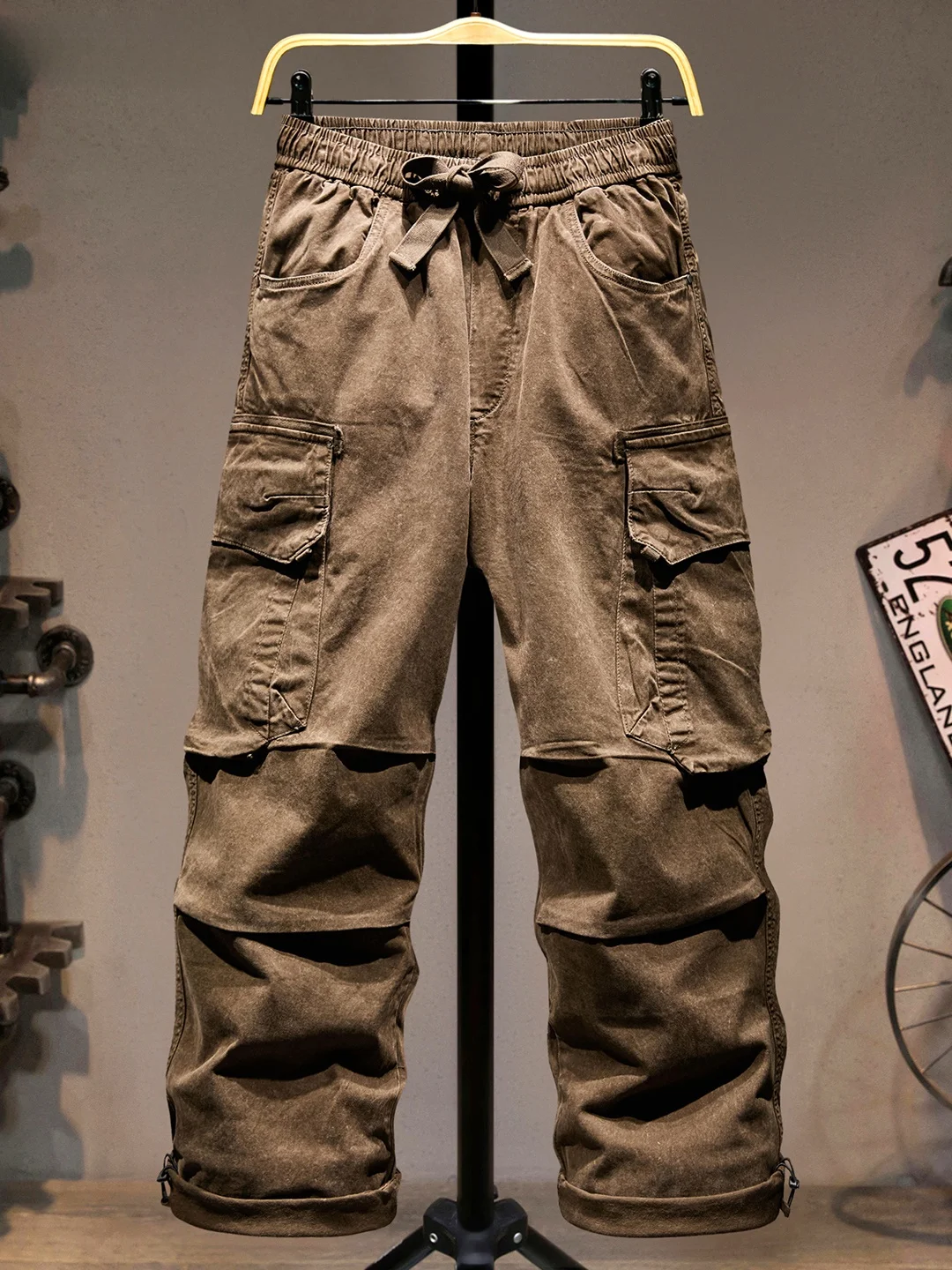 

Loose Straight Leg Men's Workwear Pants American Trendy Brand Faionable Multi-ket Elastic Waist Casual Trousers