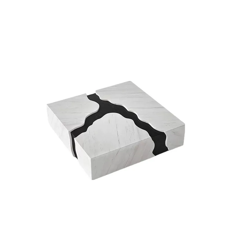 

Italian marble coffee table living room home light luxury high-end modern high-end creative solid wood square crack tea table