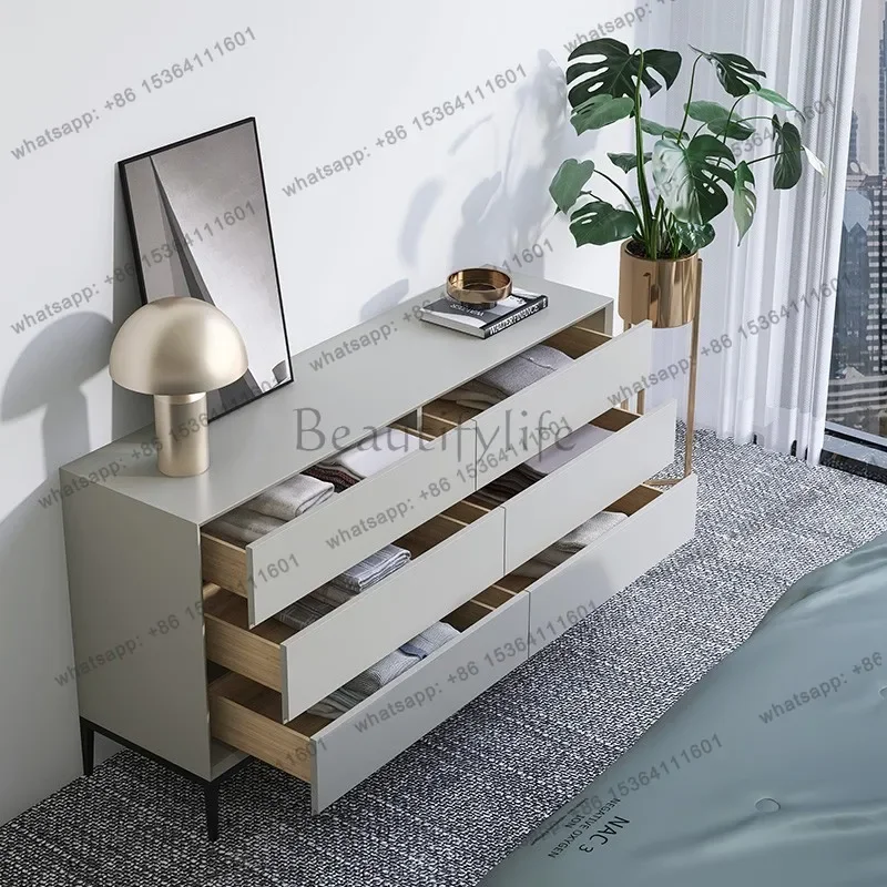 D14Italian minimalist six-chest cabinet baking paint simple modern living room solid wood storage bedroom end of bed