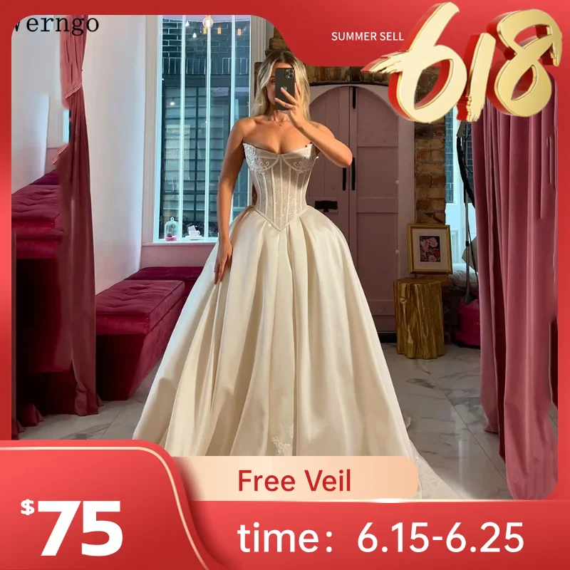 

Verngo lvory Satin Wedding Dress Basque Waist A Line Long Bridal Gowns Bone Tight Bride Dresses 2025Customized vestido de novia