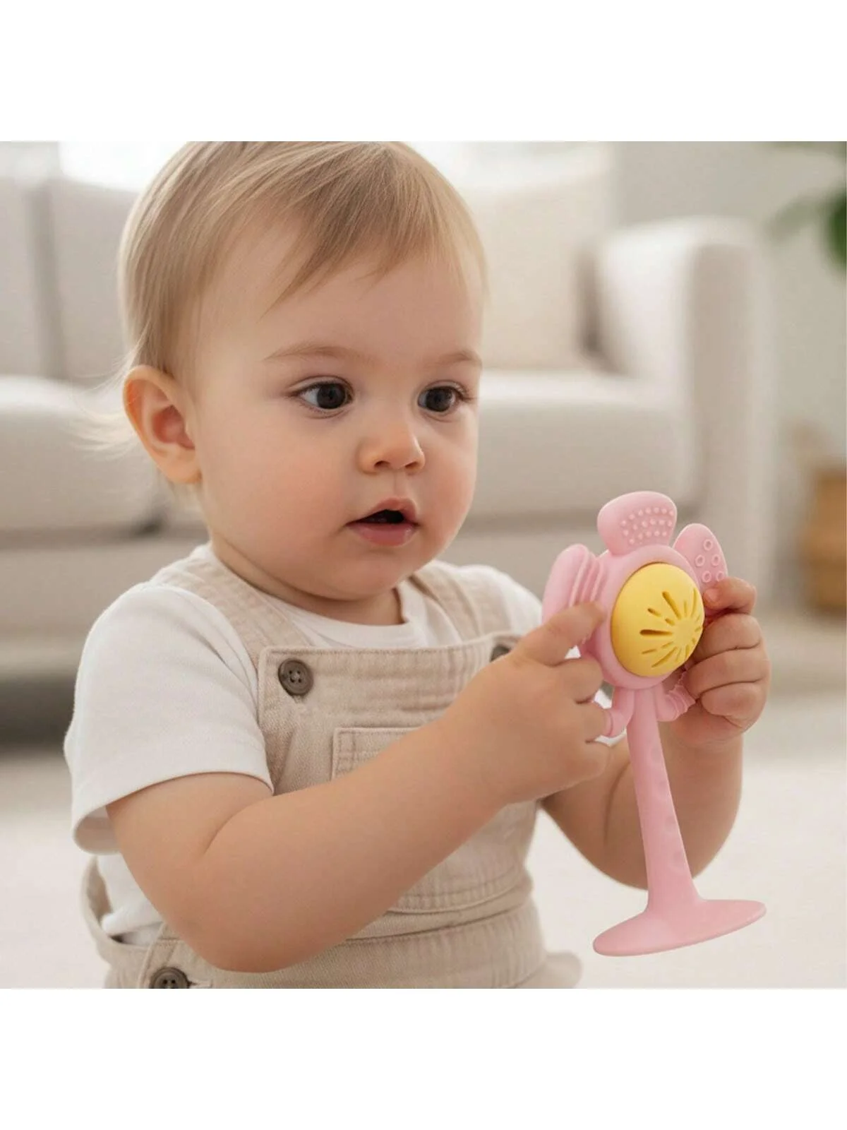 1 szt. Silikonowa zabawka do ssania w kształcie kwiatka. Grzechotka i gryzak sensoryczny dla niemowląt. Bez BPA, bezpieczny i idealny do rozwijania umiejętności motorycznych.