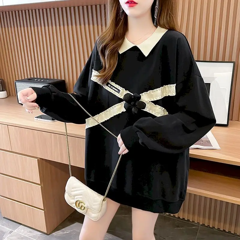 

Polo Mid-length Pullovers Women Fashion Three-dimensional Flower Design Tops Spring Autumn Trend Thin Pullover Korean Loose Top