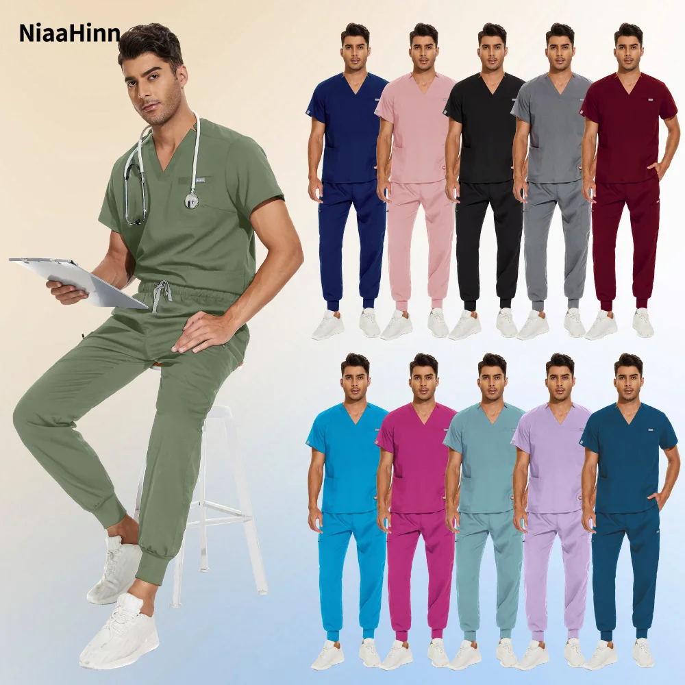 

Niaahinn Nurse Uniforms Men Hospital Doctor Medical Tops Pants Unisex Dental Clinic Nursing Uniforms Beauty SPA Work Clothes New