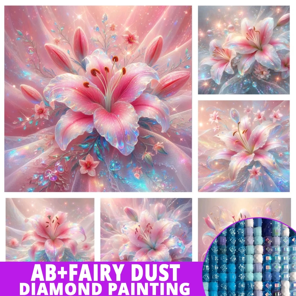 Fairy Dust AB 2024 New Diamond Painting Fantasy Pink Lily Full Mosaic Art flower Embroidery Cross Stitch Pictures for Home Decor