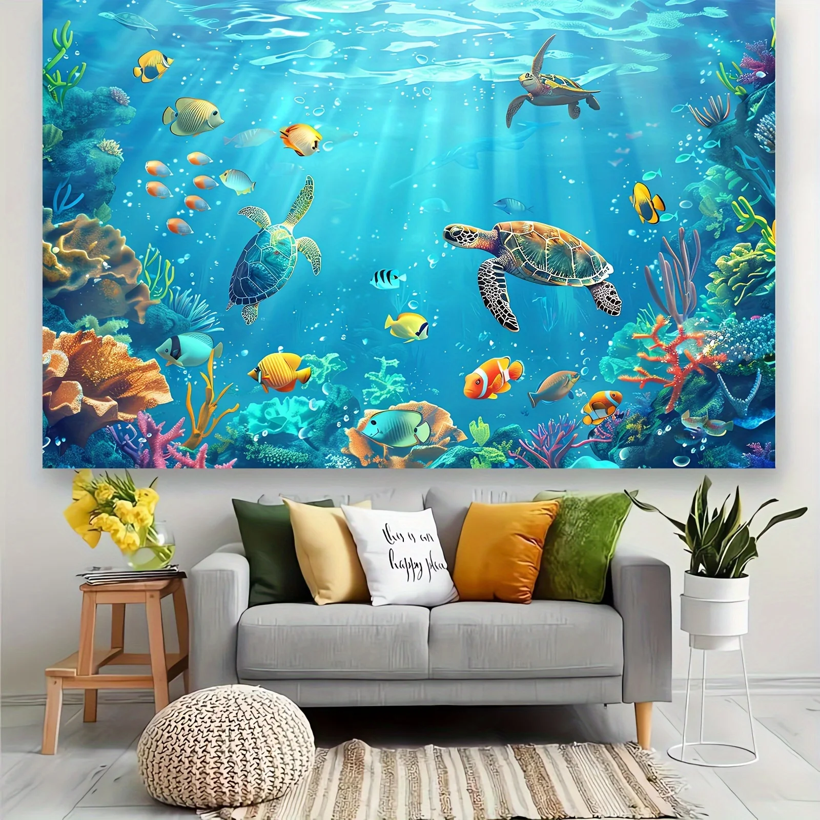 Underwater Party Background Cloth - Underwater World Theme with Fish and Underwater Design