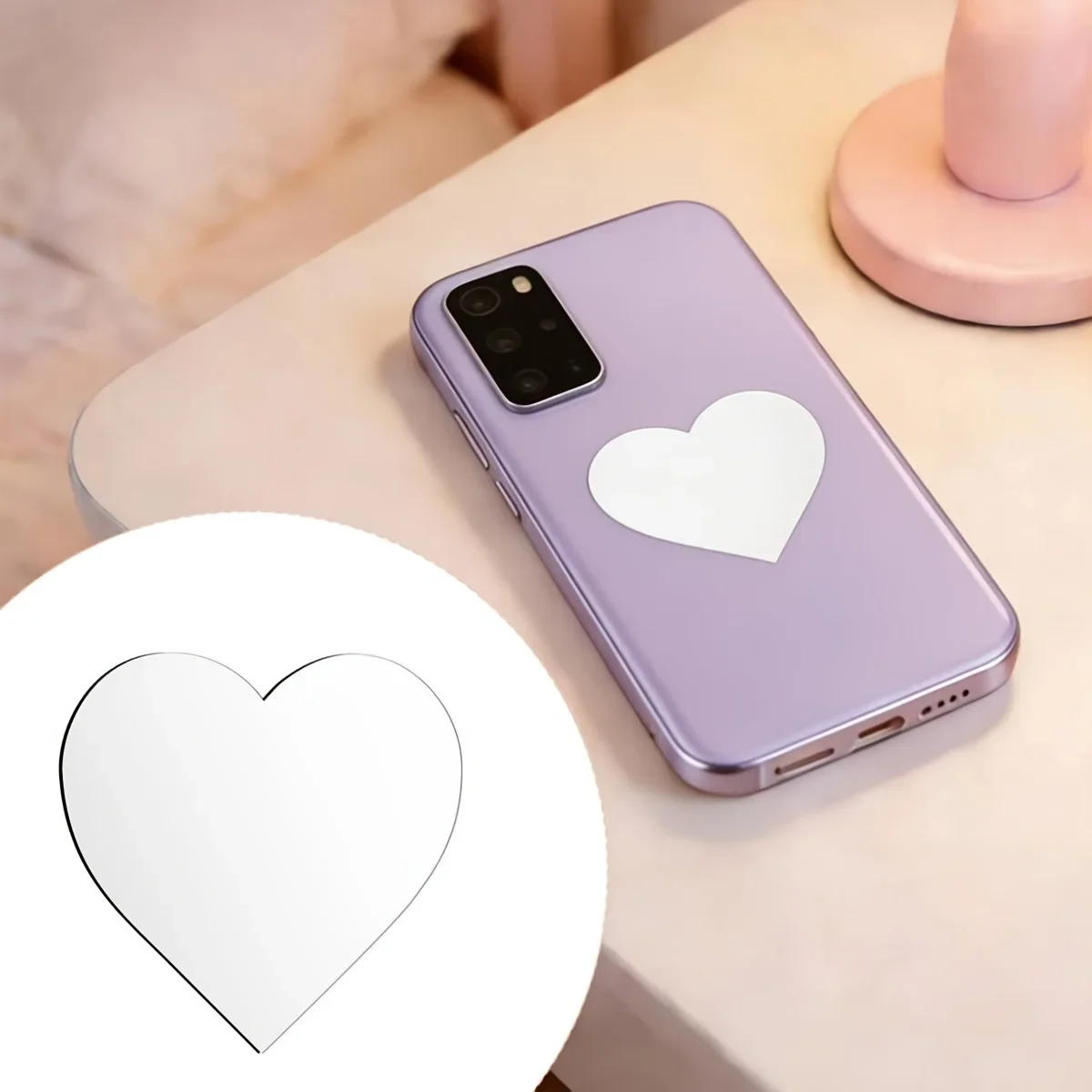2 autocollants miroir pour téléphone, miroir de maquillage pour l’arrière du téléphone, accessoire décoratif pour téléphone, autocollant miroir en acrylique, en forme de cœur, convient aux coques de téléphone.