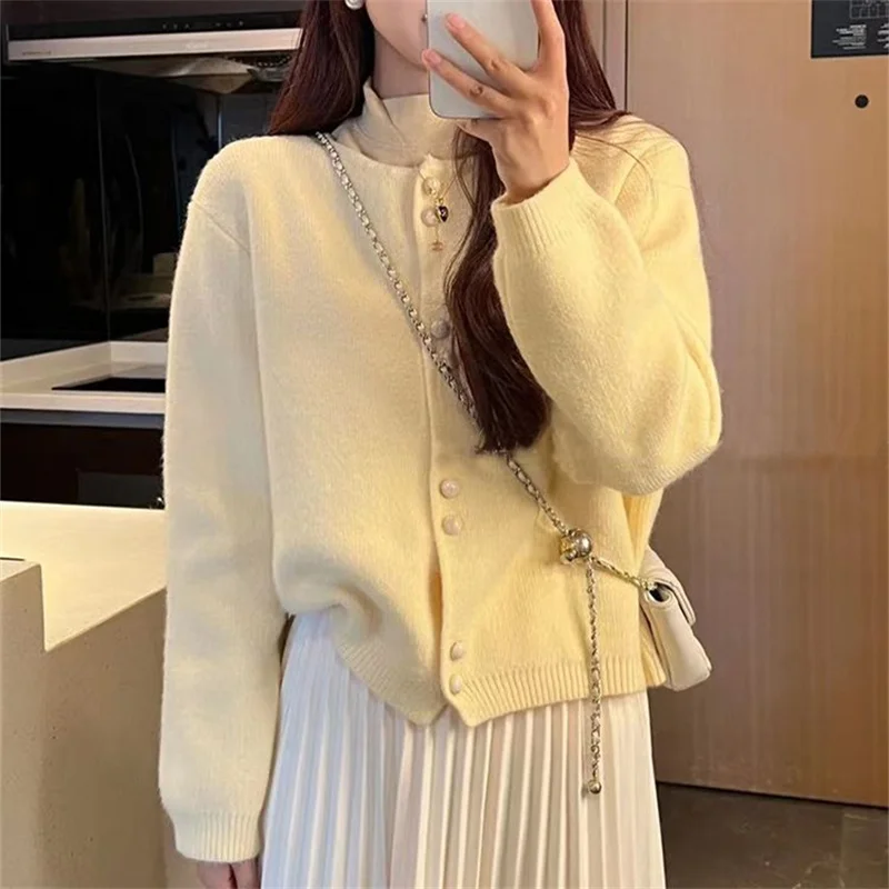 レディースニットセーターカーディガン春秋毛玉なし長袖丸首レギュラー丈アウター広州十三工場