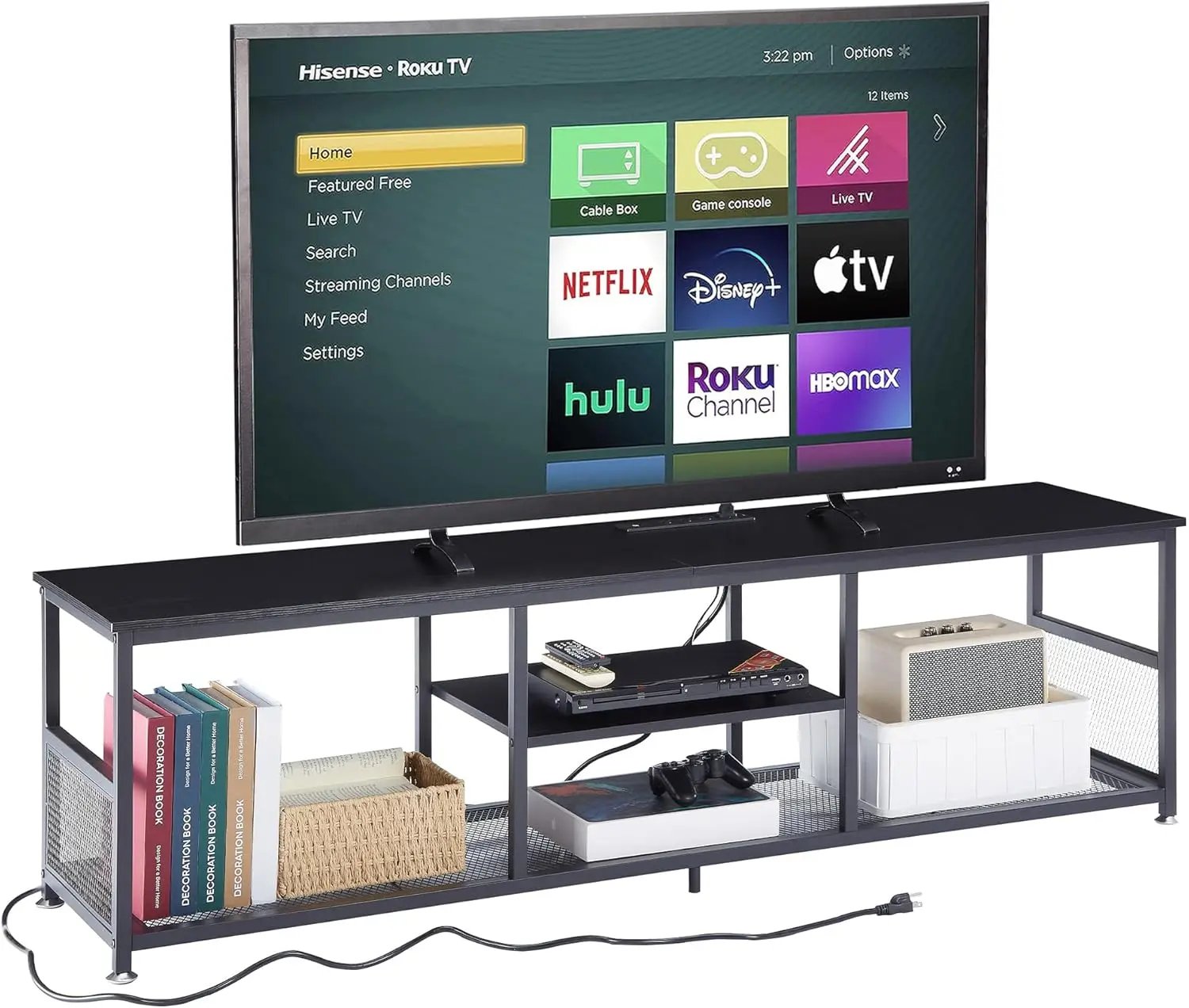 

TV Stand with Power Outlets for Televisions up to 75Inch,62" Media Entertainment Center with 3-Tier Open Storage for Living Room