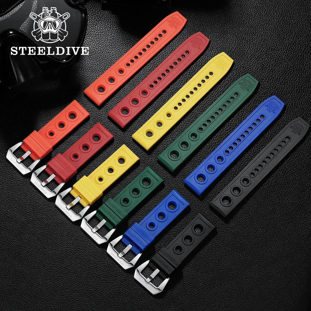 STEELDIVE SD2201 Men's Diving Watch Rubber Strap Orange/Black/Green /Blue/Red/Yellow 20MM/22MM Width Rubber Strap