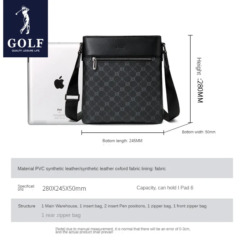 Golf Heren Tas Vrijetijdsmode Schoudertas Zakelijke Print Crossbody Kleine Rugzak Lichtgewicht Handtas Merk Aktetas