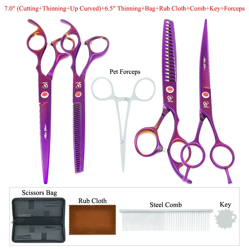7.0" Professional Pets Dog Grooming Scissors Kit with Bag Comb Animals Cat Cutting Thinning Curved Groomer Shears JP440C B0022A