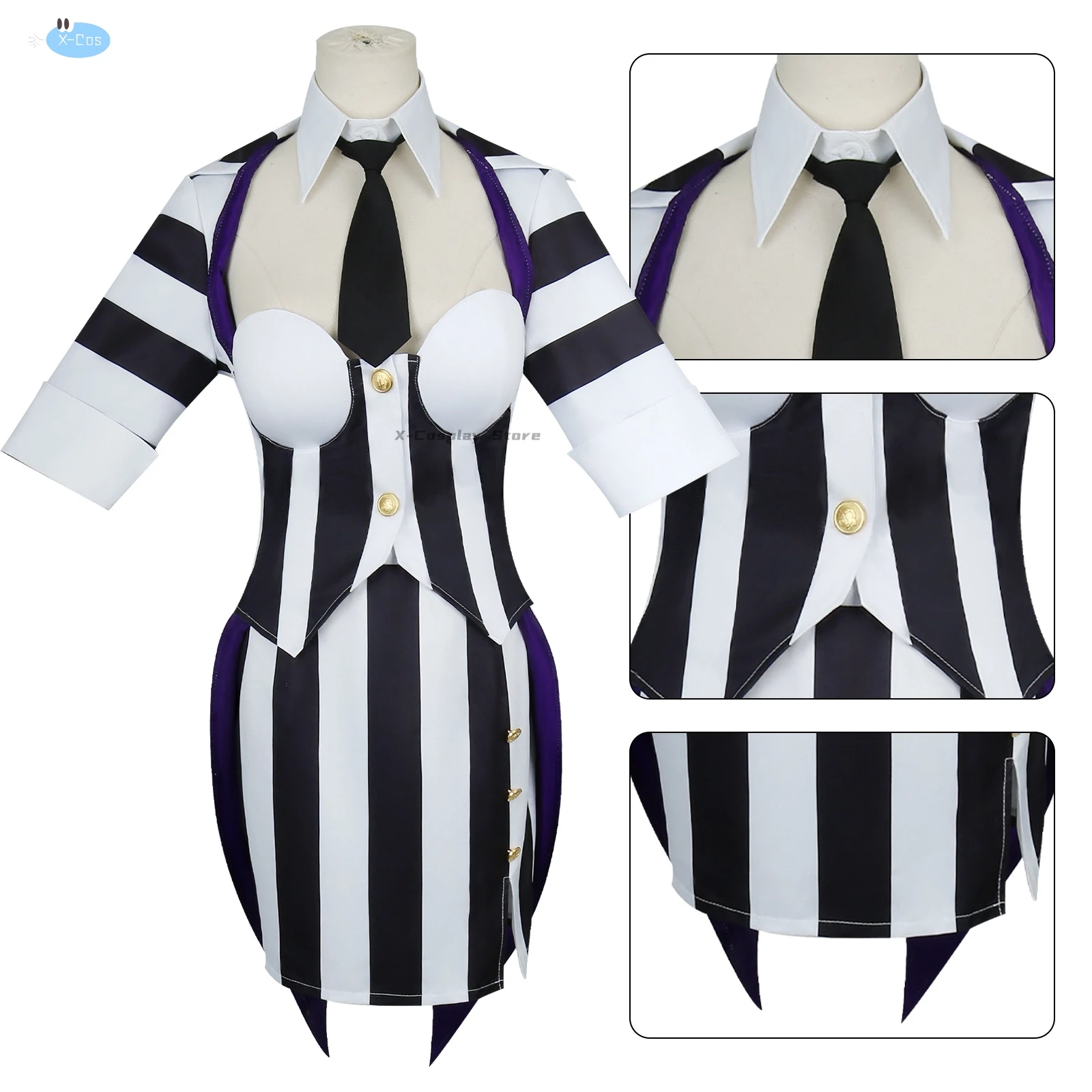 Beetle Michael Keaton Cosplay Costume Dress Black and White Striped Uniform Women Wedding Outfit Halloween Carnival Suit