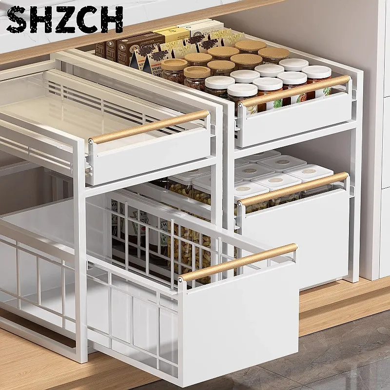 Stainless Steel Under-Sink Storage Rack Multi-Layer Pull-Out Organizer Kitchen Cabinet Basket Heavy-Duty Design