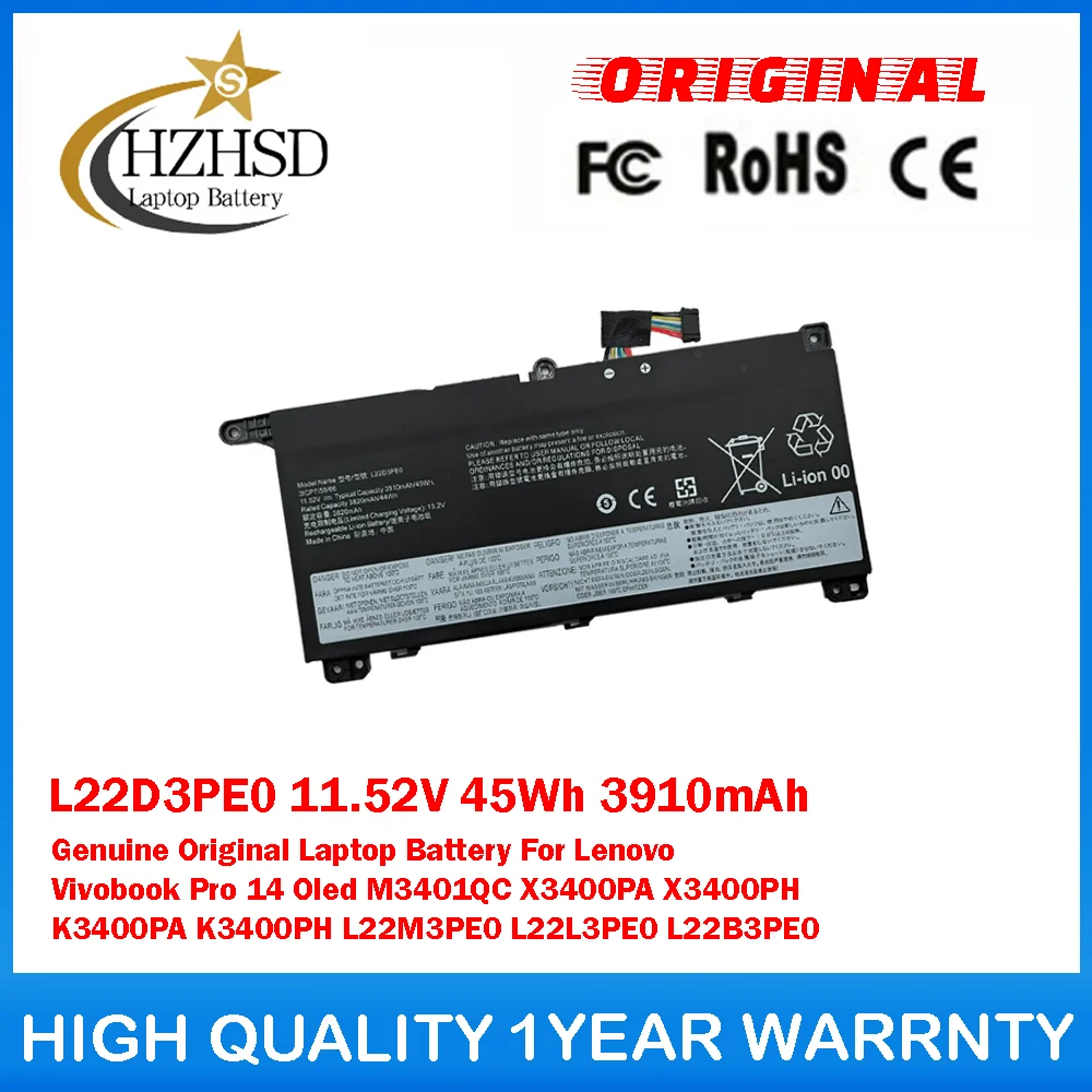 

L22D3PE0 11,52 В 45 Втч 3910 мАч Оригинальный аккумулятор для ноутбука Lenovo Vivobook Pro 14 Oled M3401QC X3400PA X3400PH K3400PA