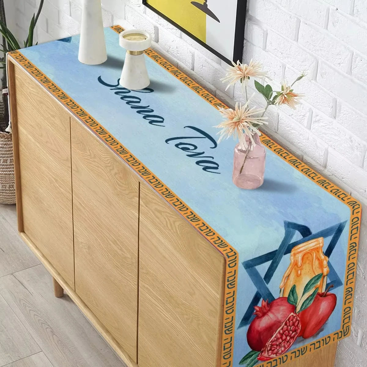 1PC Table Runner Jewish Holiday Decor Reusable Rosh Hashanah Jewish New Year Kitchen Dining Table Runner Party Decor