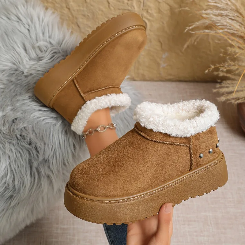Winter New Thick Bottomed Fleece Lined Casual Women's Snow Boots 2026 Fashion Retro Round Toe Comfortable Outdoor Women Boots
