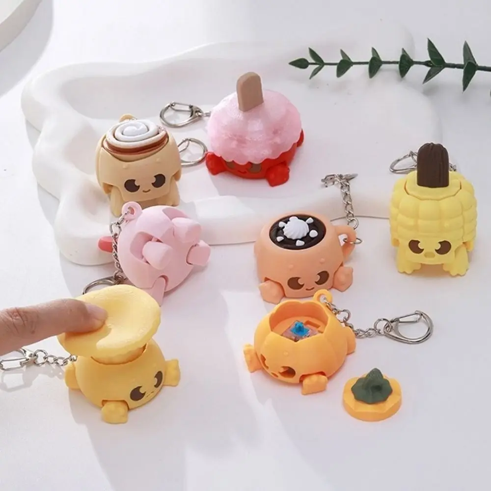 3D Printed Cartoon Fidget Keychain Simulation Funny Button Press Click Keyring Plastic Sensory Clicker Kids Birthday Party