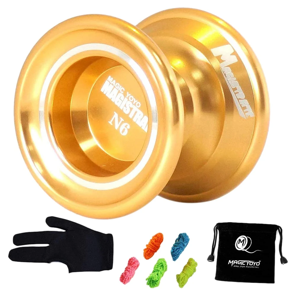 

MAGICYOYO N6 Magistrate Professional Alloy Unresponsive Yoyo Golden + Yoyo Bag + 5 Strings+ Glove