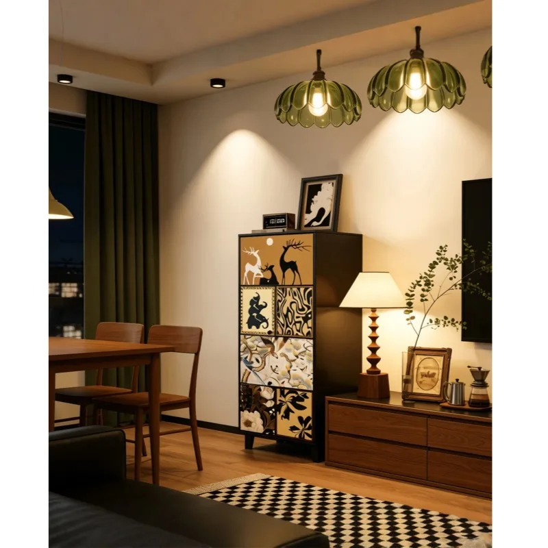 advanced feeling against the wall multi-functional multi-layer printing new Chinese storage side cabinet drawer storage cabinet