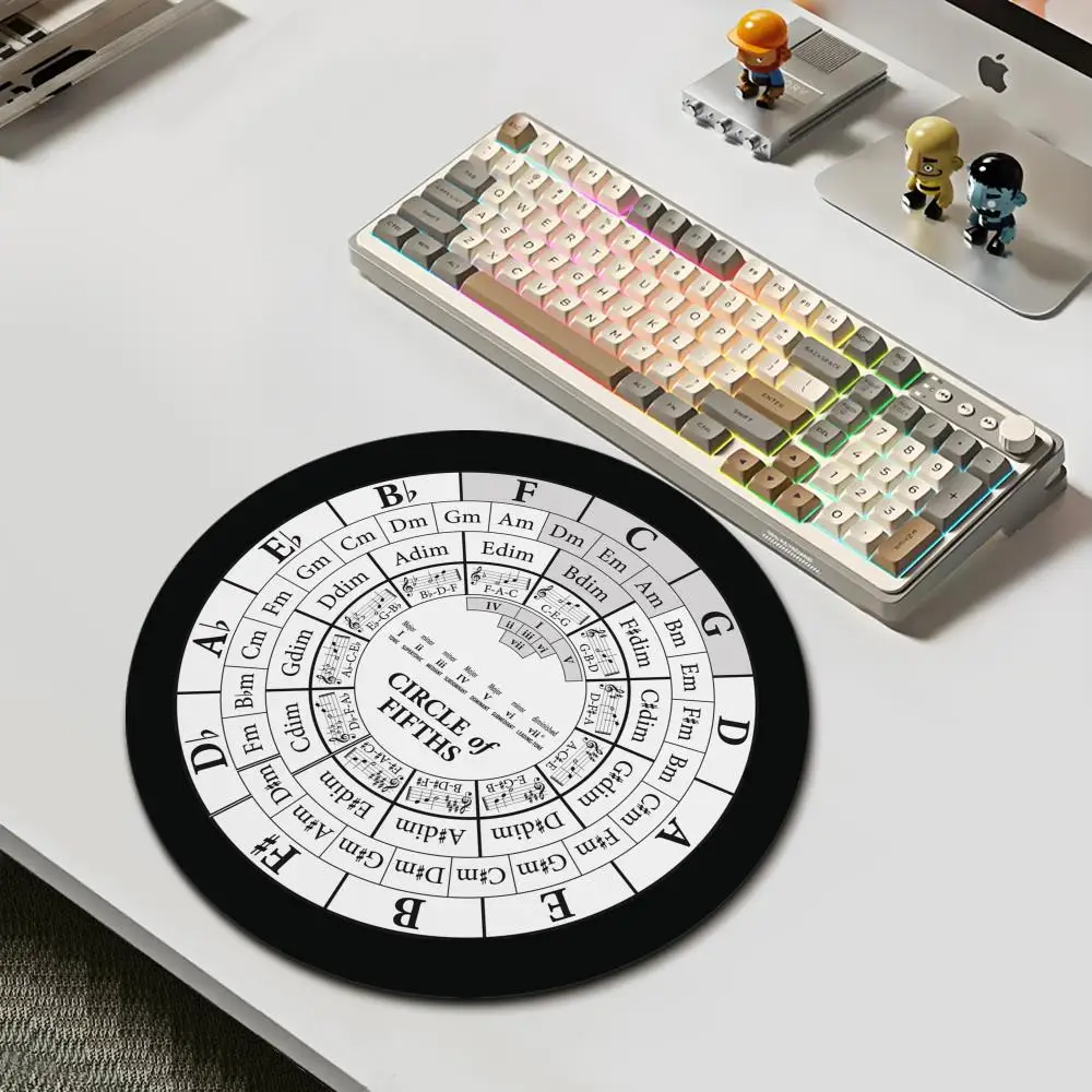 HYBXAXC  Music Circle of Fifths Black White Small Mouse Pad Rubber Desk Mat for Gaming Office Mousepad with Stitched Edges
