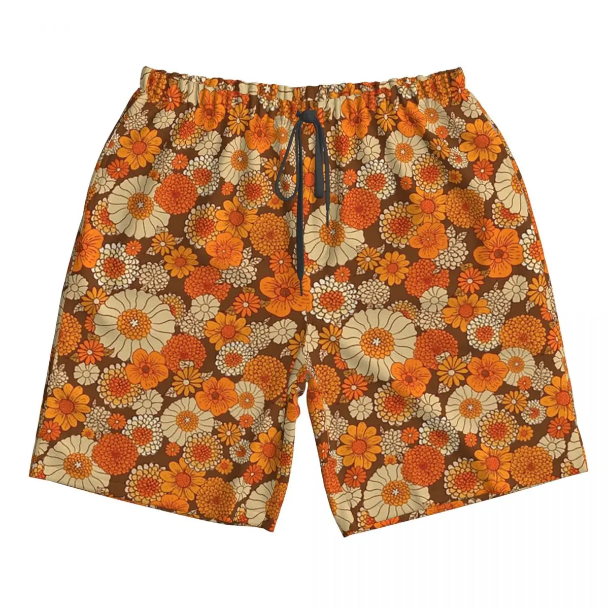 

70s Retro Daisies, Vintage Flower Power Boho Trunks Beach Board Shorts Casual Quick Dry Swim Summer Men Pants