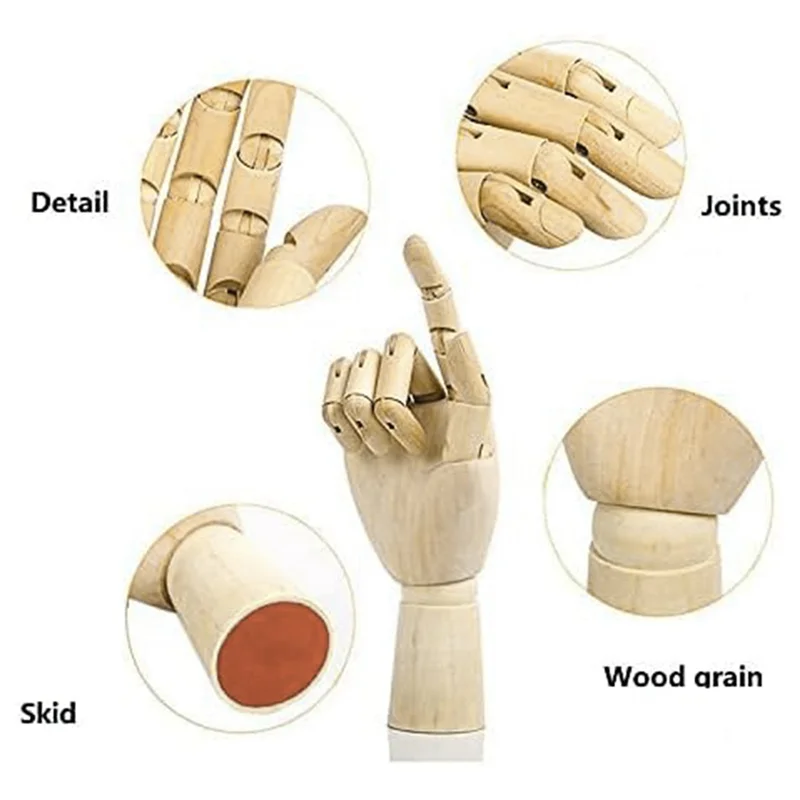 Holzkünstler-Zeichenpuppe, bewegliche Schaufensterpuppe mit flexiblen Holzfingern, 2 Stück (10 Zoll, linke Hand, rechte Hand)