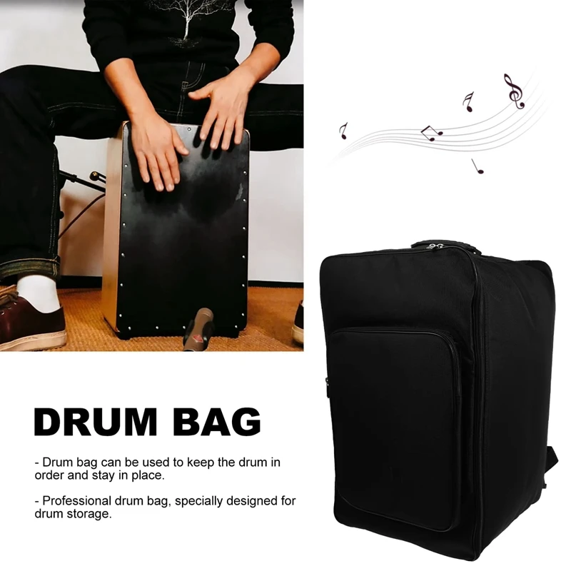 1 Piece Cajon Bag Cajon Backpack Black Oxford+Cotton With Handle And Shoulder Strap, Cajon Accessories