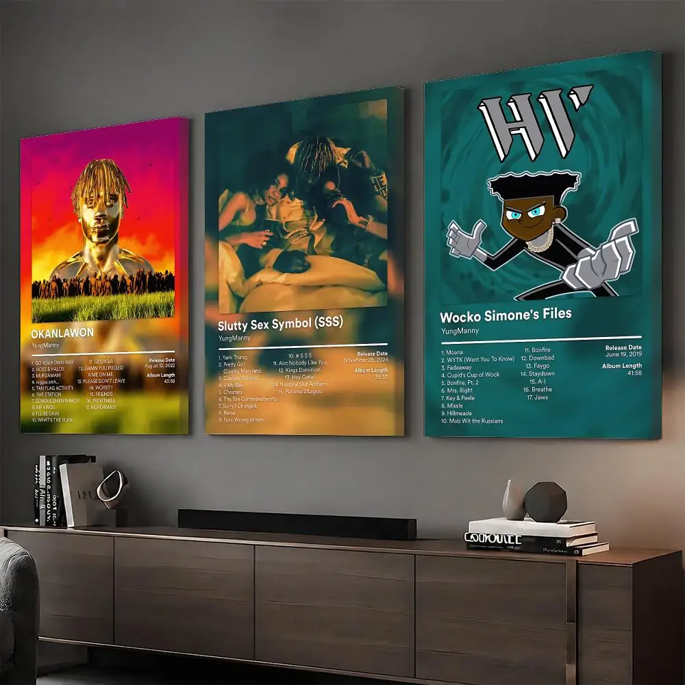 Y-YungManny Rapper Album Painting Calligraphy HD Modern Style Inner Frame Canvas Poster Bedroom Room Hallway Wall Art Decor