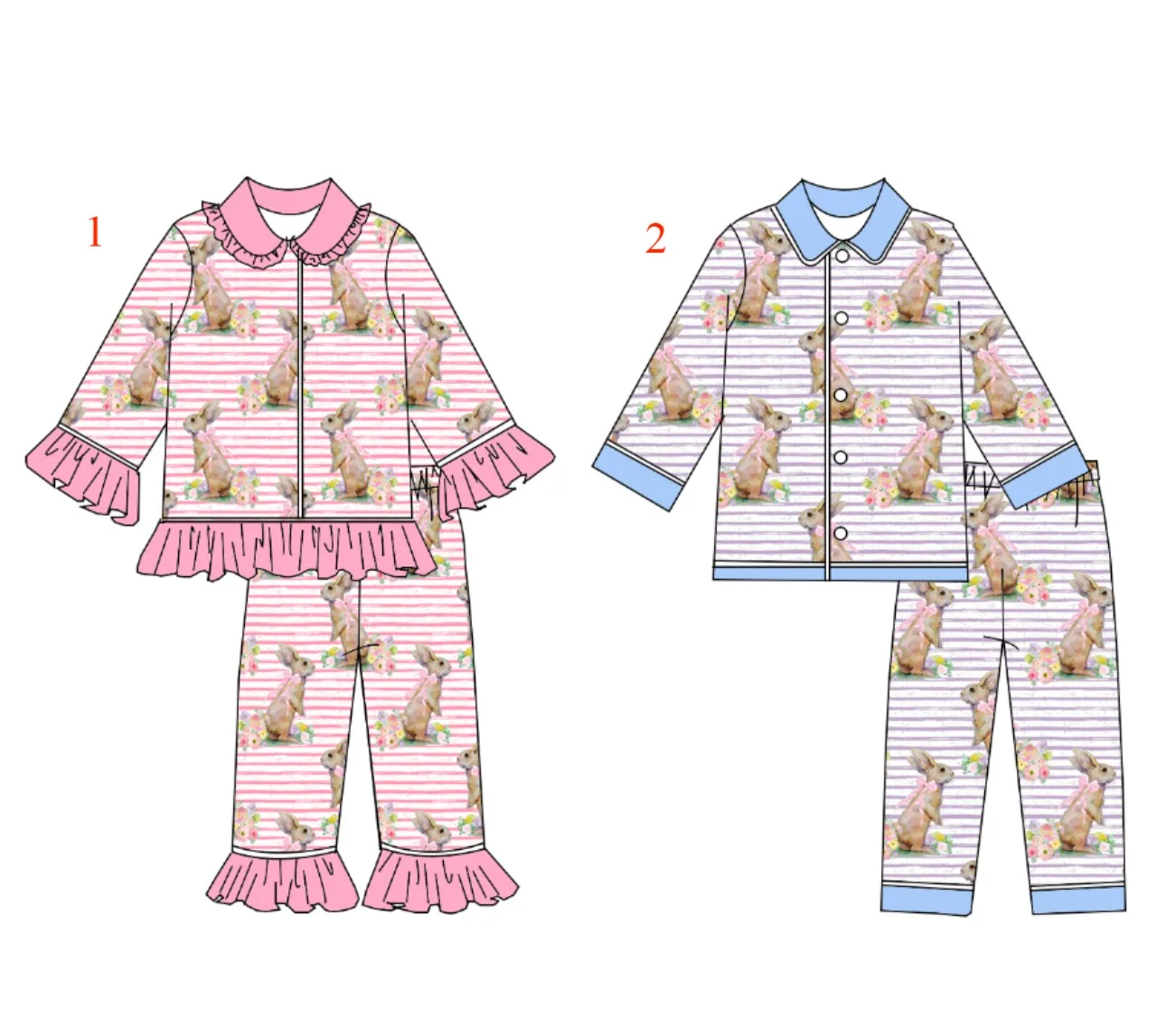 Easter collection Boys Girls Long sleeve trousers pajamas rabbit print milk silk Siblings pack love pockets