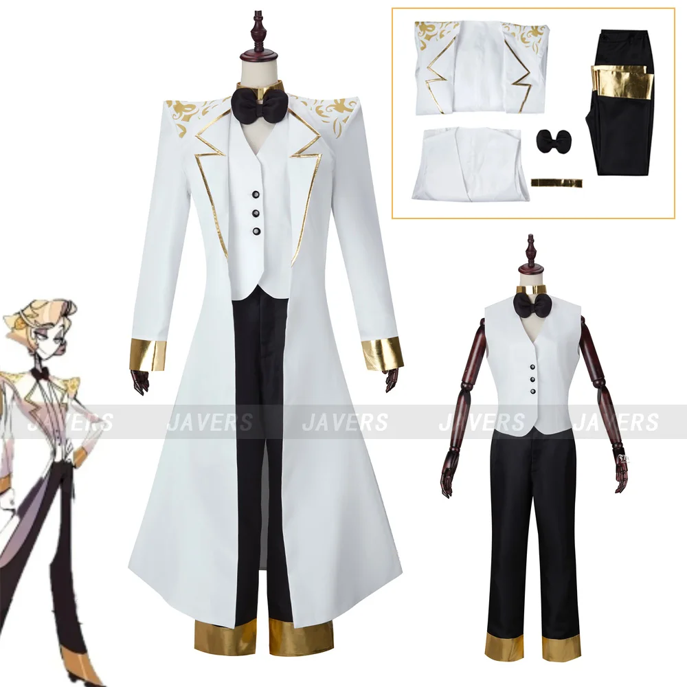 Hazbin Saint Michael Archangel Michael Cosplay Costume Wig Angel Suit Men's Halloween Anime Roleplay Party White Doujin Outfits