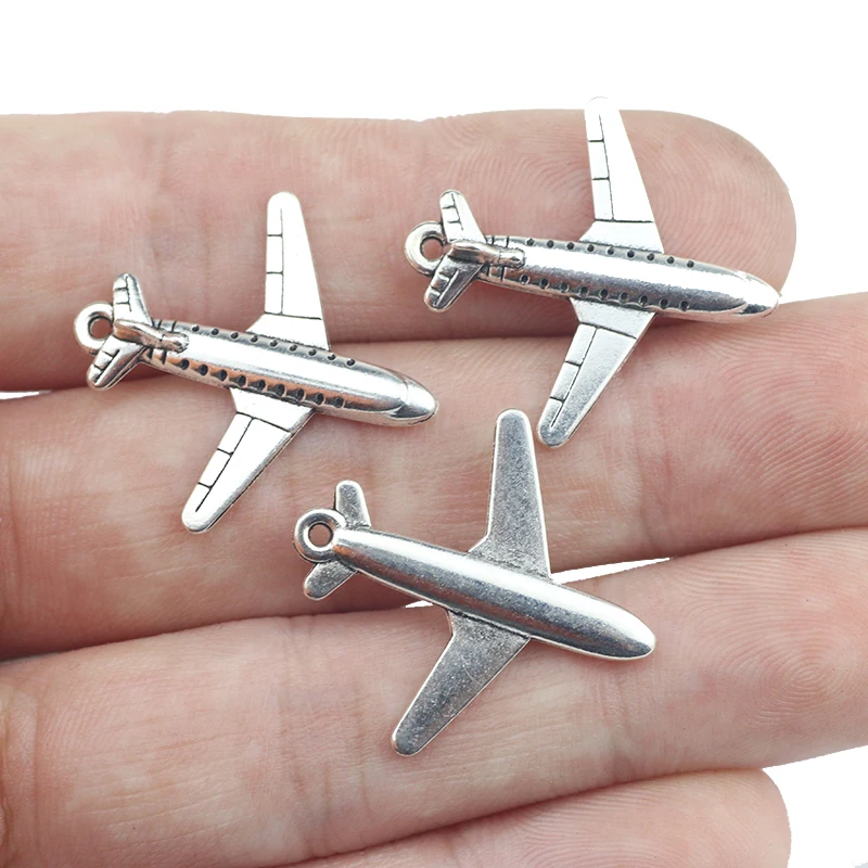 10pcs/lot 25*26mm Antique Silver Color Airplane Charm Travel Aircraftplane Pendant  DIY Jewelry Making