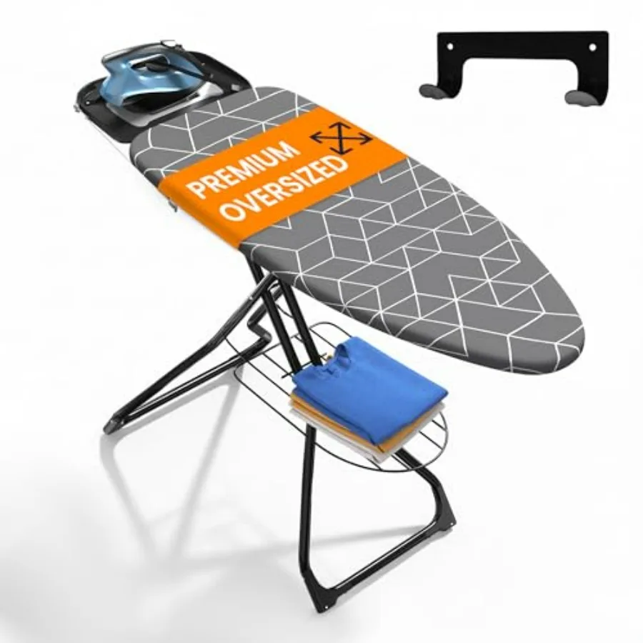 

Extra Wide Ironing Board 60 X 20 with Wheels Wall Mount Hanger Full Metal Iron Board Built in Iron Caddy Heat Scorch Resistant