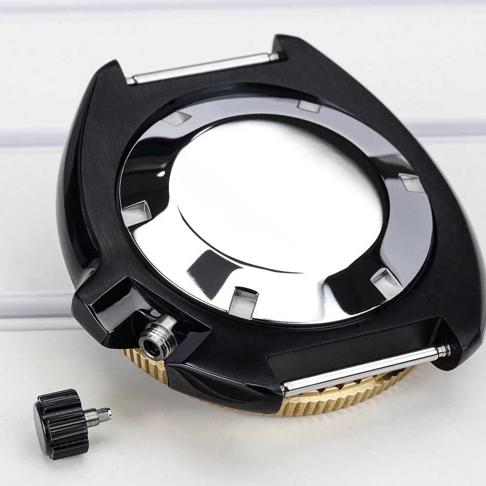 Uhrengehäuse 44mm Diver Schwarz Gold Montage-Uhrenteile AR Saphir für NH35 NH36 6105 Turtle Abalone mit Zifferblattring 4.1 Uhr – Detail 8