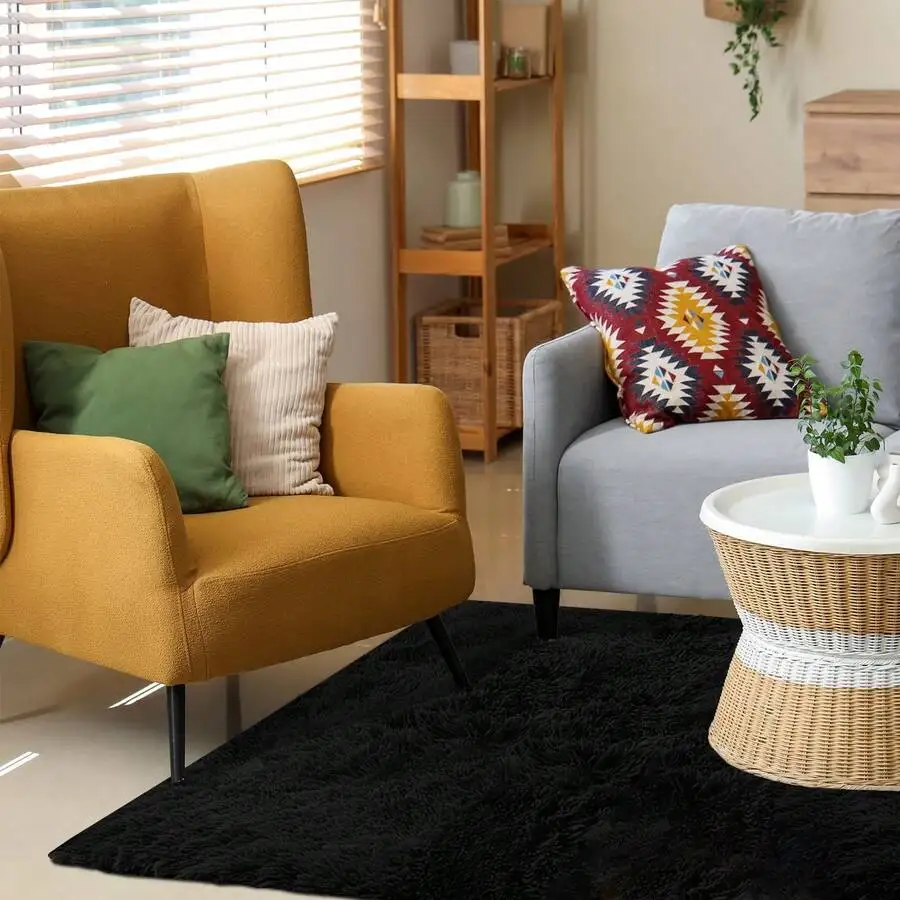 Burgundy Red Fluffy Shaggy Area Rug - Soft Non-Slip, Decorative for Living Room/Bedroom