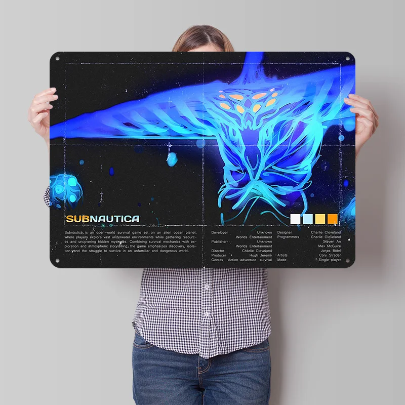 Subnautica Game Poster Retro 3D Printed Metal Signs Customized Wall Hanging Gift for Bar Accessories Room Decor Wand Deko Home