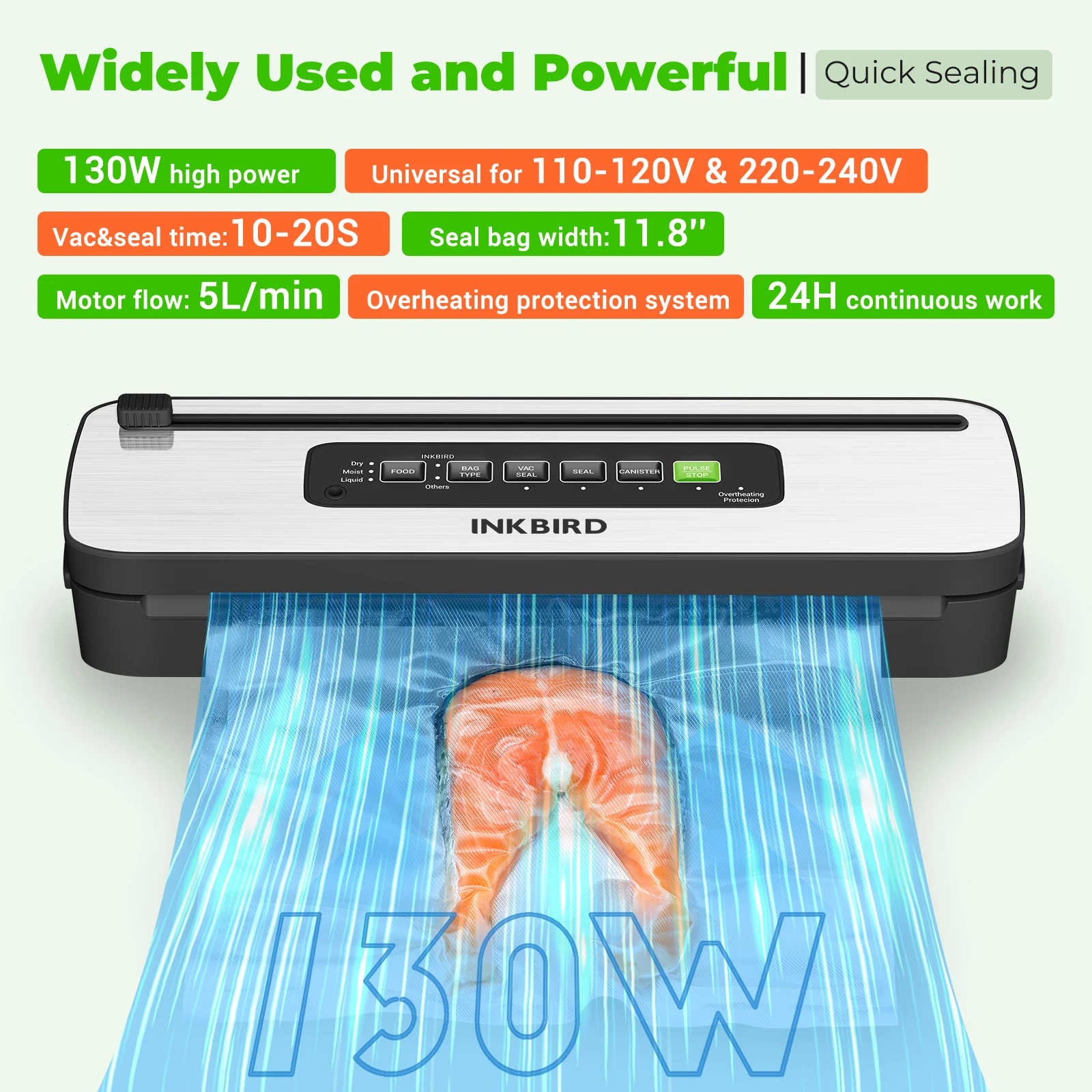 INKBIRD INK-VS05 Home Vacuum Sealer Machine, Dry / Moist / Liquid Food Types with Vac&Seal / Seal Only / Pulse / Canister Modes