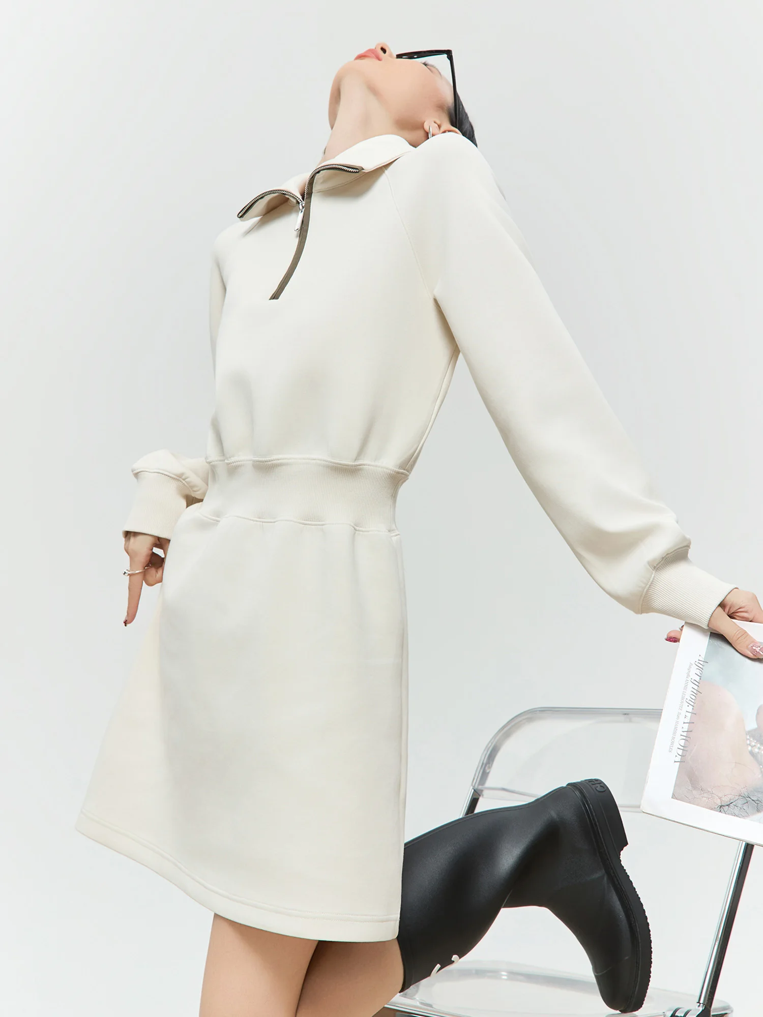 

Slim Fit American Sportswear Sle Air Layer Hooded Dr Women's Inner Wear Waist Cinching Stand Collar Long Sve Autumn W...