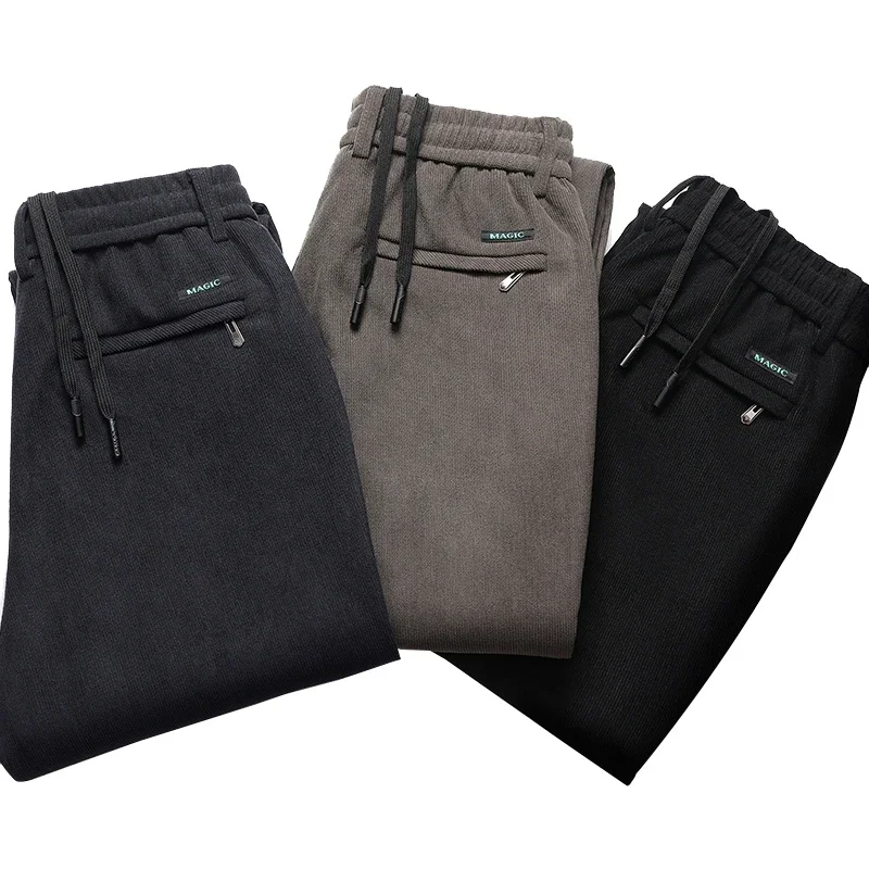 

Men's Casual Corduroy Pants Elastic Waist Sweatpants Autumn Winter Warm Trousers Drawstring Large Size Male Lounge Pants