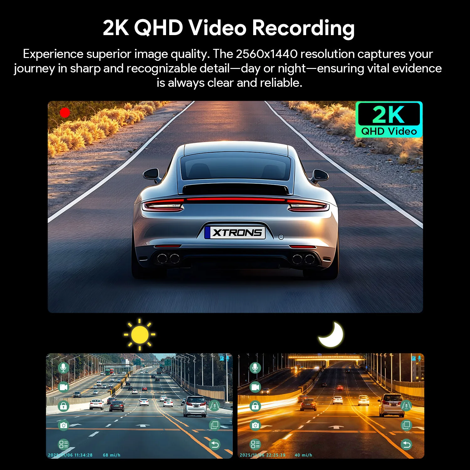 XTRONS QHD DVR  2K Car Camera  Video Recorder Dash Cam  2560*1440P Resolution Loop Recording ADAS Driver  Assistance