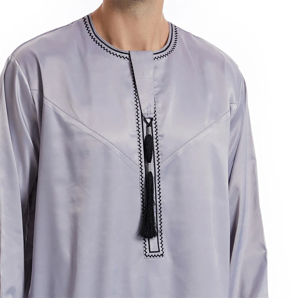 Ramadan Robe Arabo Medio Oriente Musulmano Uomini Thobe Jubba Maniche Lunghe Nappa Caftano Islamico Thawb Maxi Dubai Abaya Abito Eid Abaya