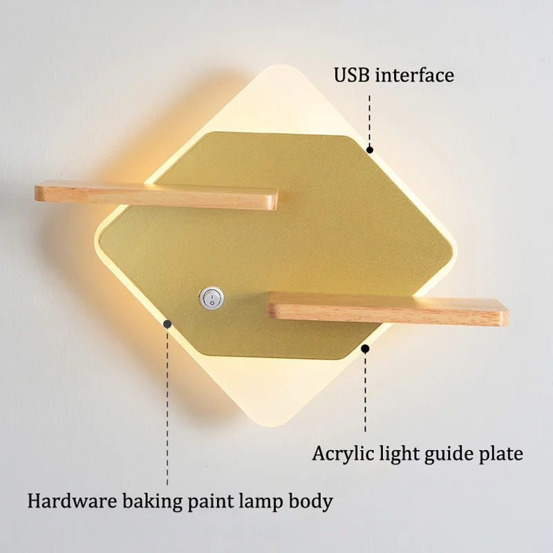 Lámpara de pared LED minimalista nórdica, estante de cabecera, cargador de teléfono USB, luz de lectura moderna para dormitorio, luces de pared de