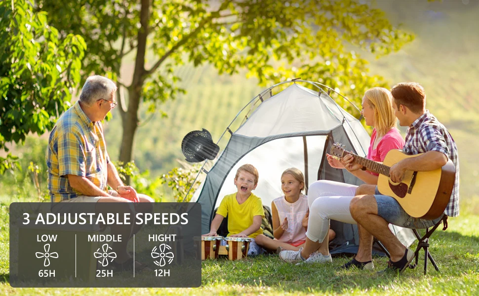 10000mAh Portable Camping Fan with LED Lantern&Hanging Hook-65H Rechargeable Battery Operated Fan with Hanging Hook for Tent Car